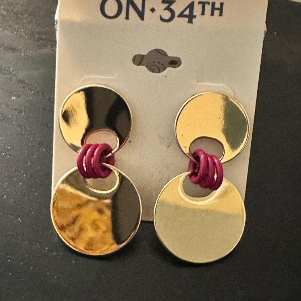 Gold-Tone Disc & Color Ring Drop Earrings